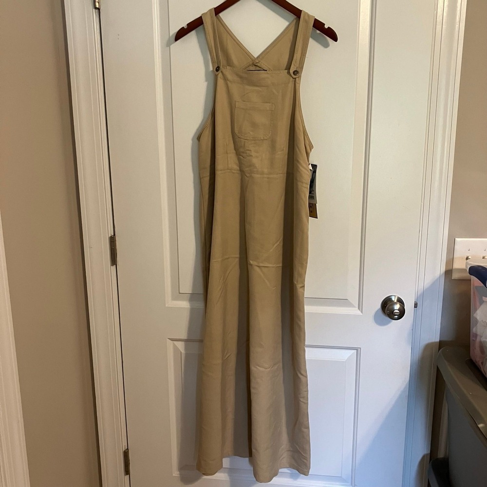 Directives VTG Overall Dress M‎ Khaki Tan Side Buttons Maxi Length Lyocell Blend